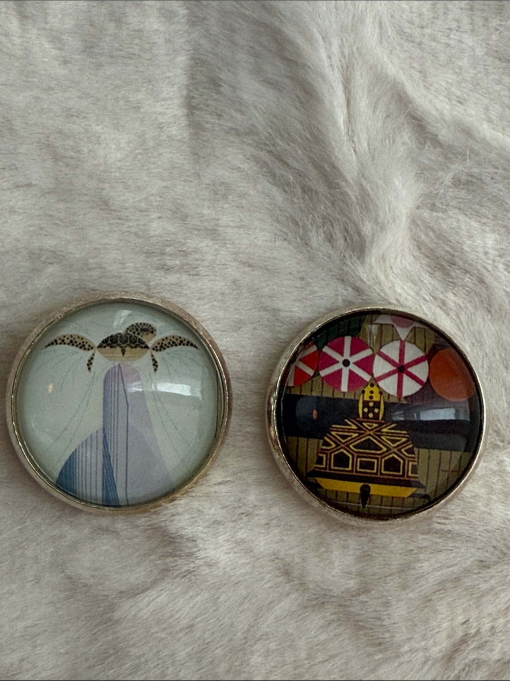 Charley Harper Art Buttons Pair Turtle Tortoise MCM Wildlife 1 Inch